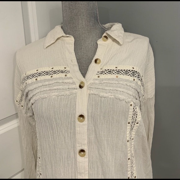 Beautiful Free People Sz L ivory long sleeve shirt - Picture 3 of 9
